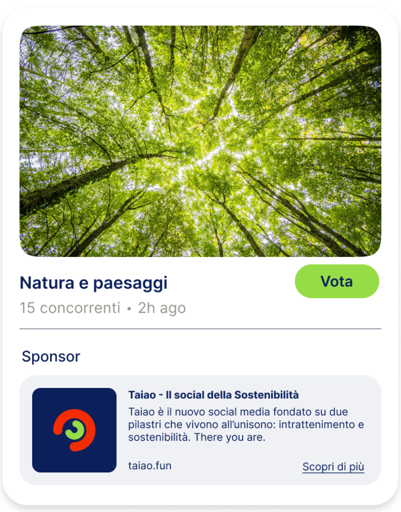 Immagine a colori che ritrae in alto il contest riguardo al titolo, alla categoria e al numero di concorrenti, mentre in basso le indicazioni dello sponsor del contest.